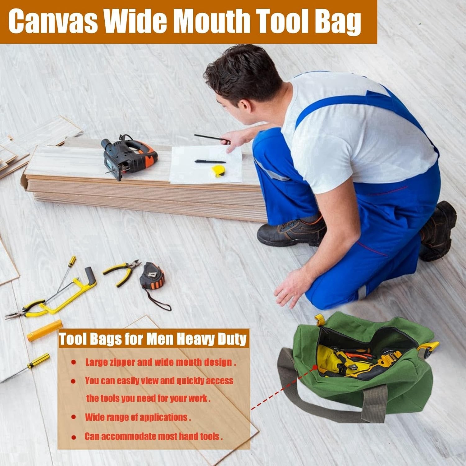 Heavy Duty Tool Bag with Zipper Muti-Purpose Storage Large Capacity Waterproof