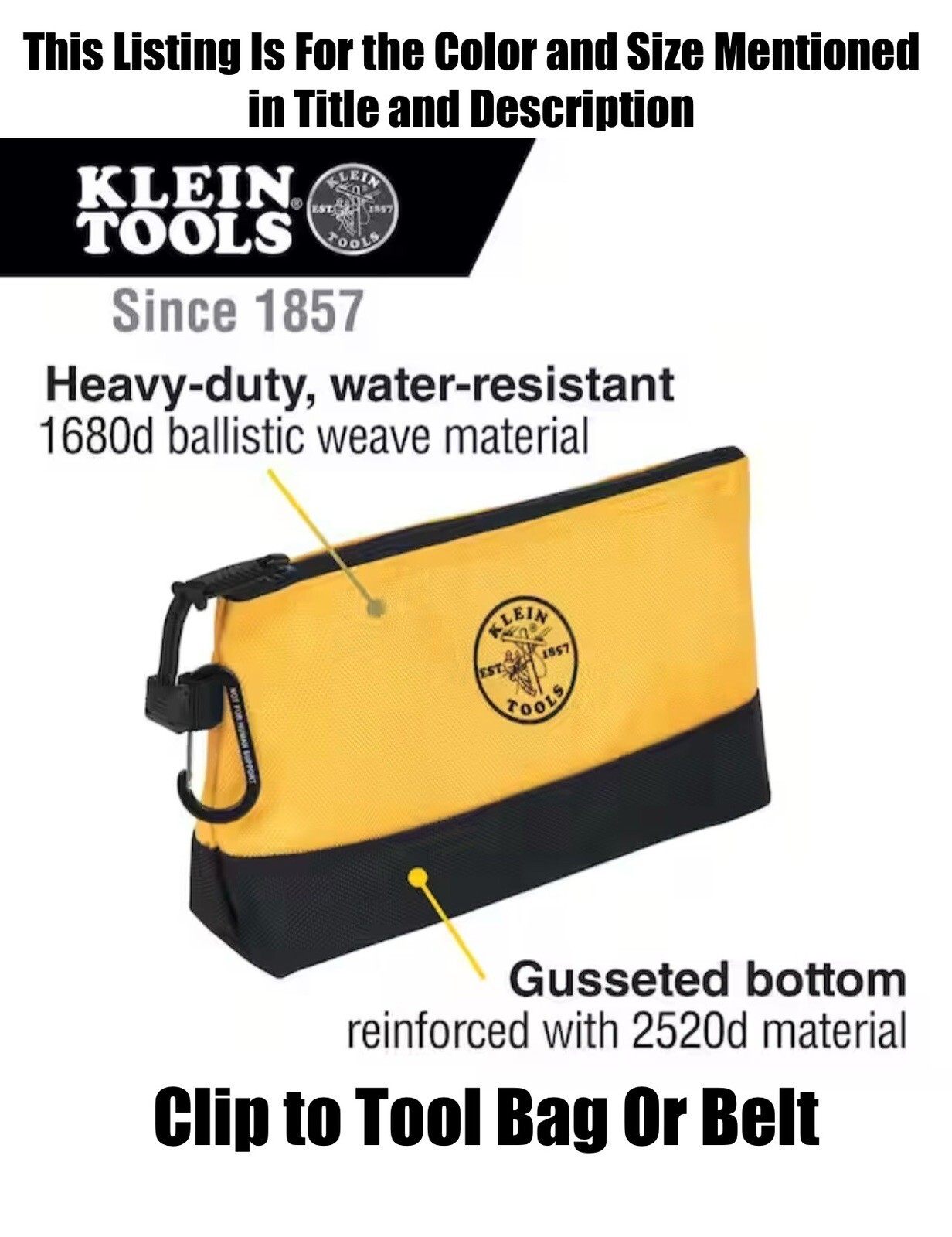 Klein Tools Ballistic Weave Heavy Duty Bag W/ Carabiners Gray Small Parts Size
