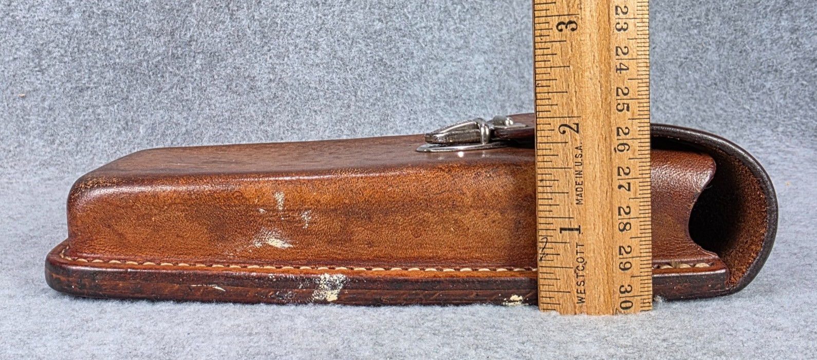 Vintage CuSack Q Leather Tool Belt Loop Hard Case Bag Pouch 8″ USA Made brown