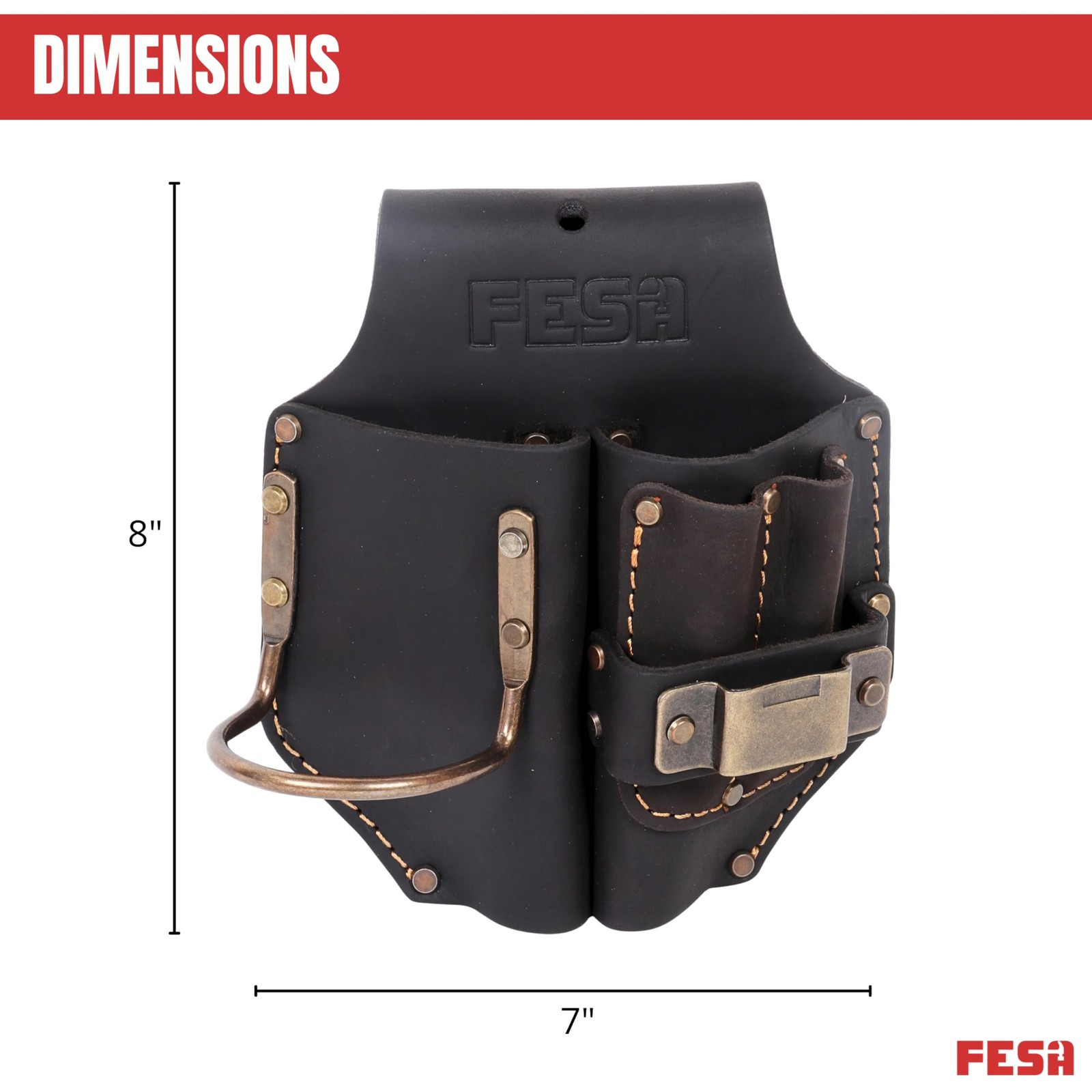 Leather Pliers Holster Double Plier Holder Steel Hammer Tape Clip Pockets