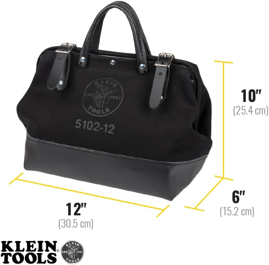 510212BLK Heavy Duty Black Canvas Tool Bag, Tool Tote, Multi-Purpose Bag with Wi