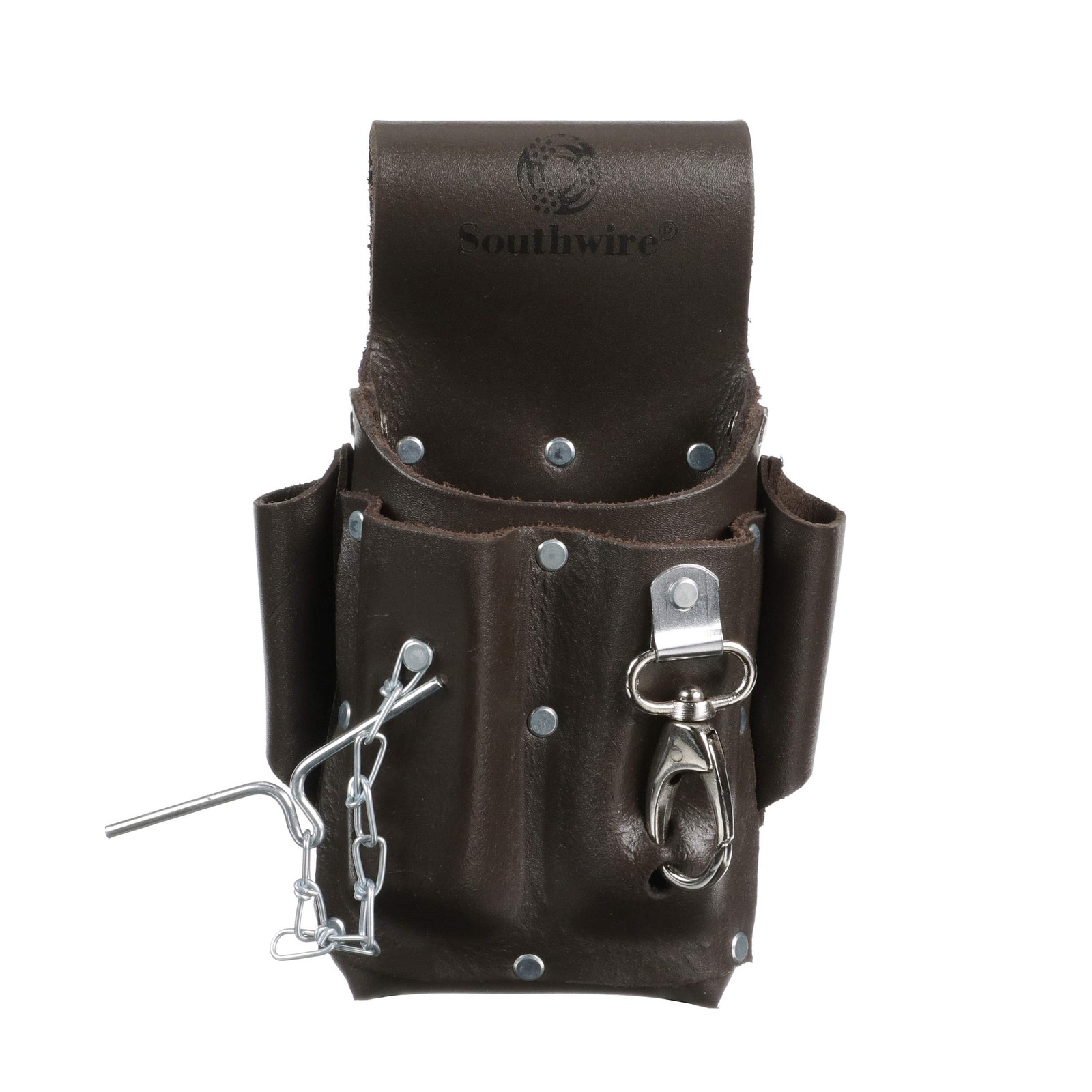 Southwire POUCH4 Leather Tool Pouch; 5 Pocket Pouch with Electrical Tape Chain;