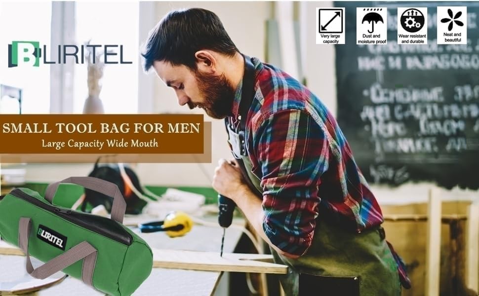 14 Inch Small Tool Bag for Men, Large Capacity Wide Mouth Tool Bag, Canvas To…