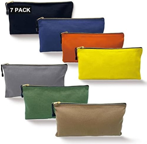 Heavy Duty Canvas Tool Bag Organizer – 7 Pack Zipper Utility Pouches in Assor…