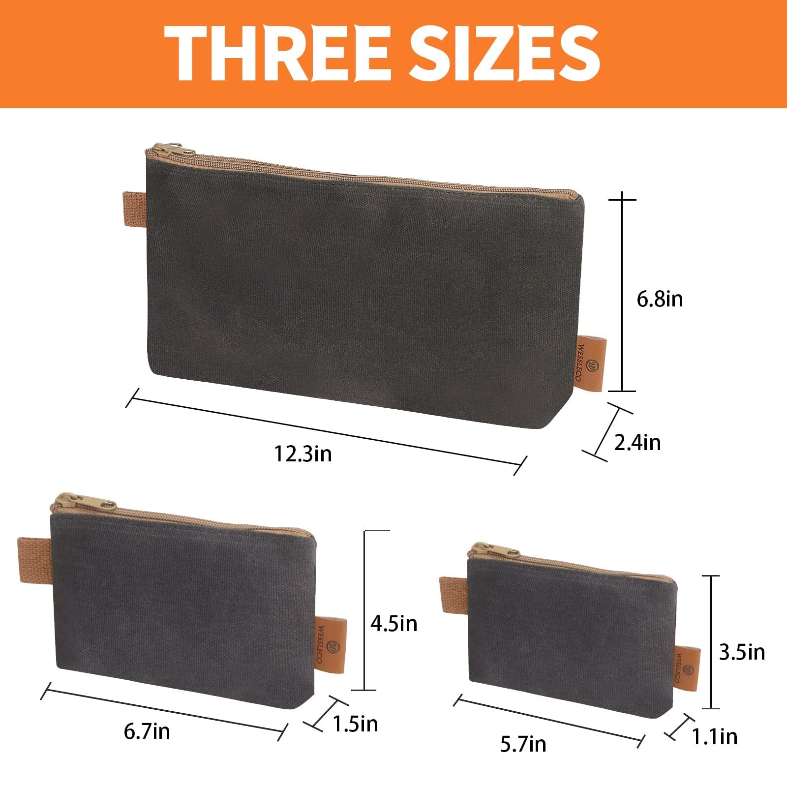 Canvas Zipper Pouch 3 Pack Small Tool Pouch Organizer Heavy Duty 16oz Waxed Canv