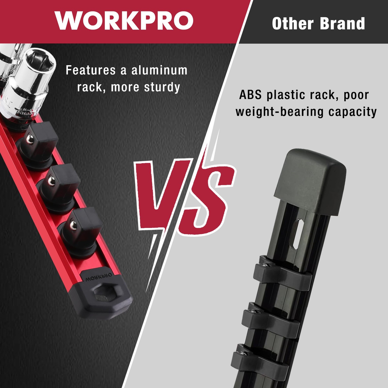 WORKPRO Magnetic Socket Organizer Set, 3 Pieces-1/4″, 3/8″, & 1/2″ DR, Red