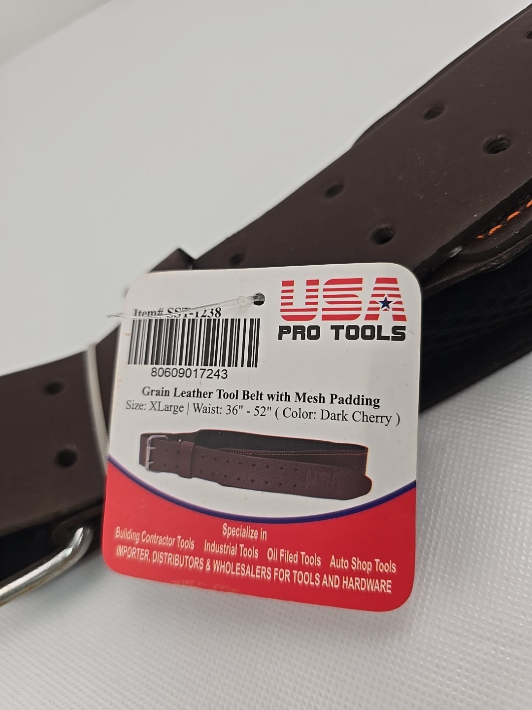 USA PRO TOOLS GRAIN LEATHER TOOL BELT WITH MESH PADDING SIZE XL WAIST 36-52