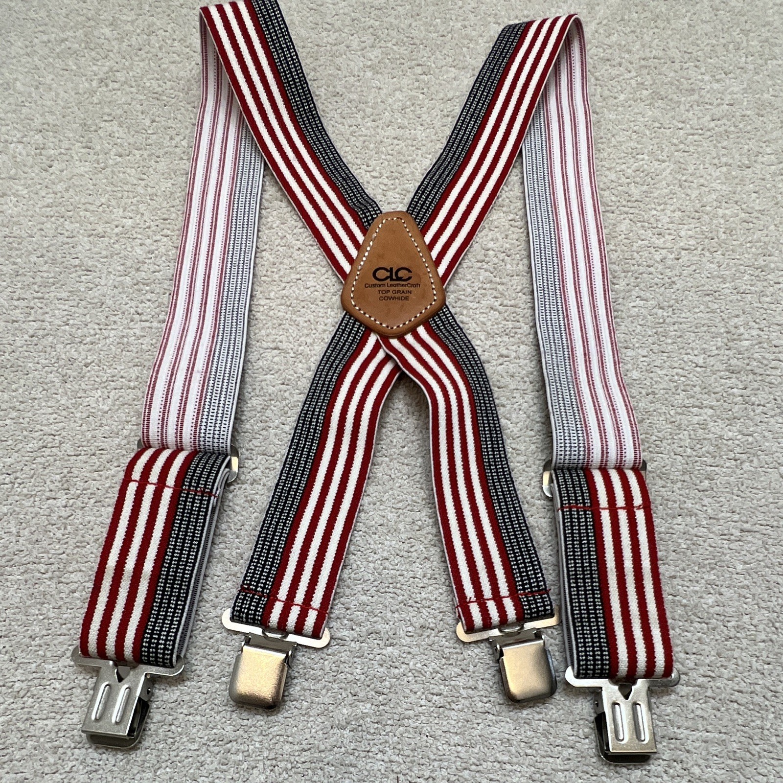 CLC Custom LeatherCraft Adjustable Leather Suspenders, Red/White/Black, 1pc