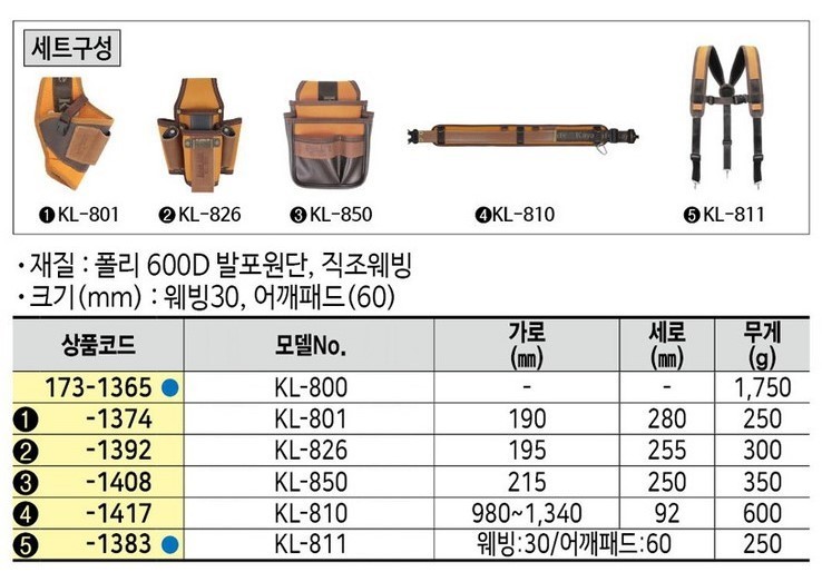 KOREA GayaLife KL-800 Professional Tool Belt Set (5-Piece Set)