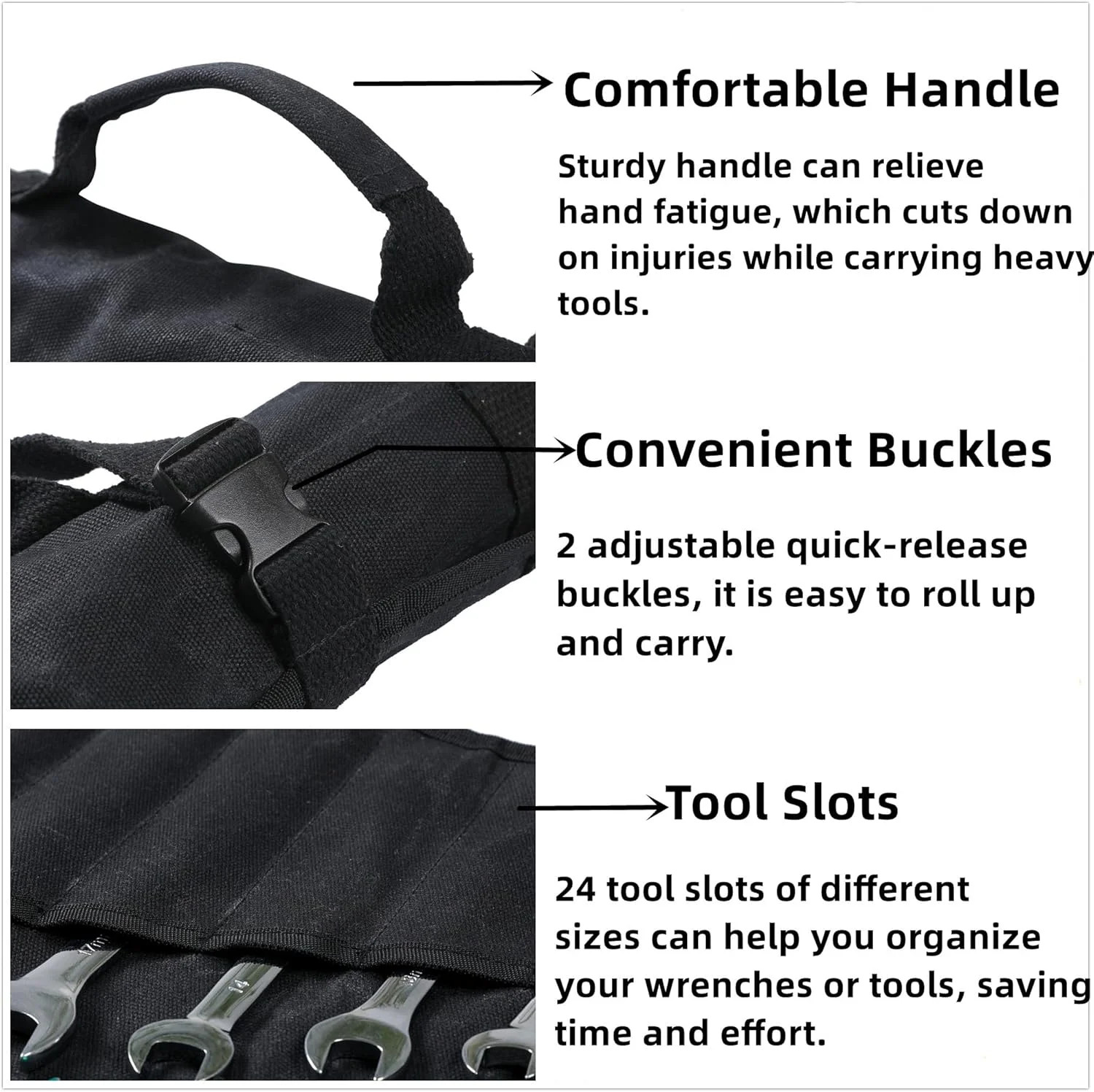 Wrench Roll, Heavy Duty 16oz Waxed Canvas Large Wrench Roll Up Pouch & Tool Bag