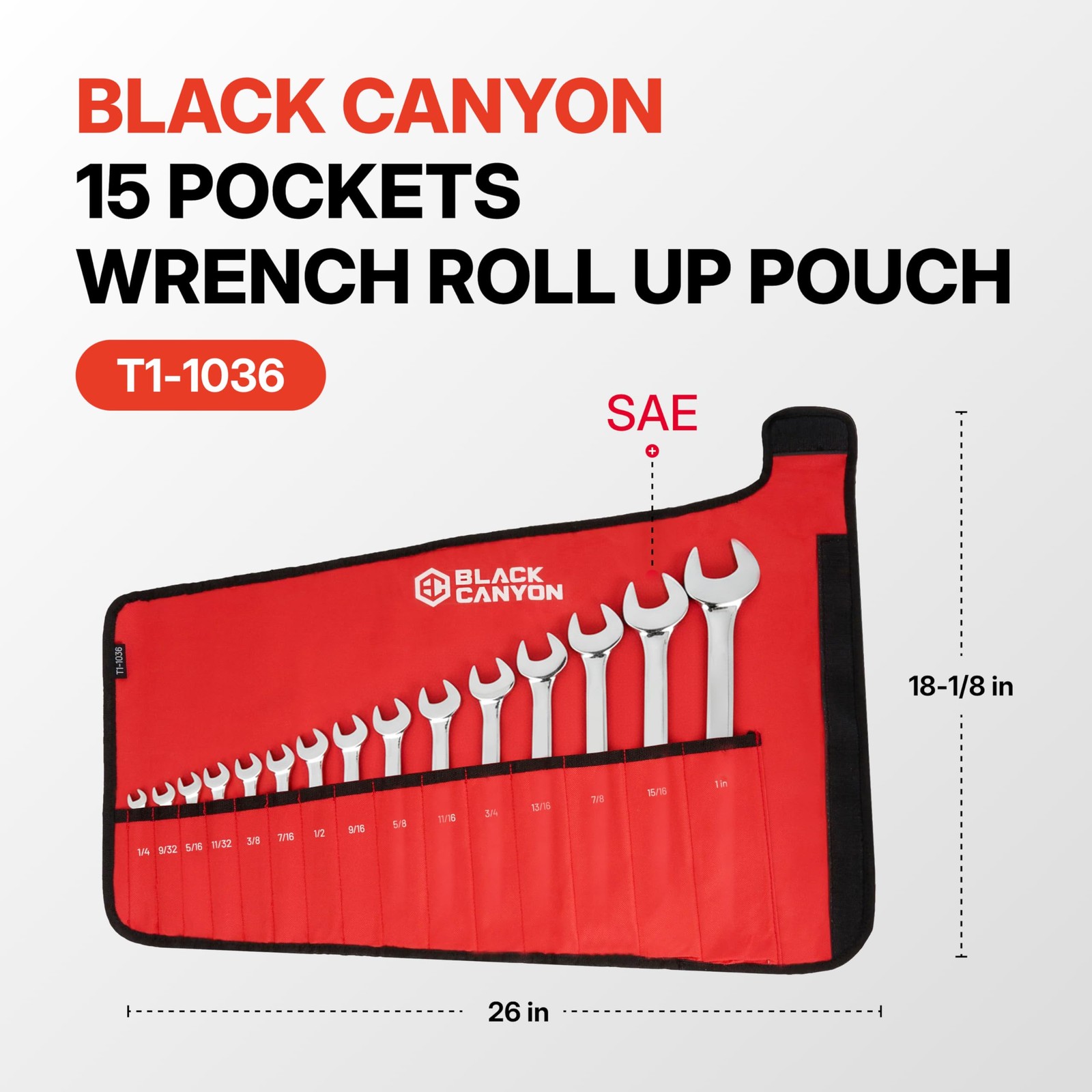 Wrench Pouch, Wrench Pouch Roll Up, 15 Pockets, Ranging of 1/41 inch, Waterpr…