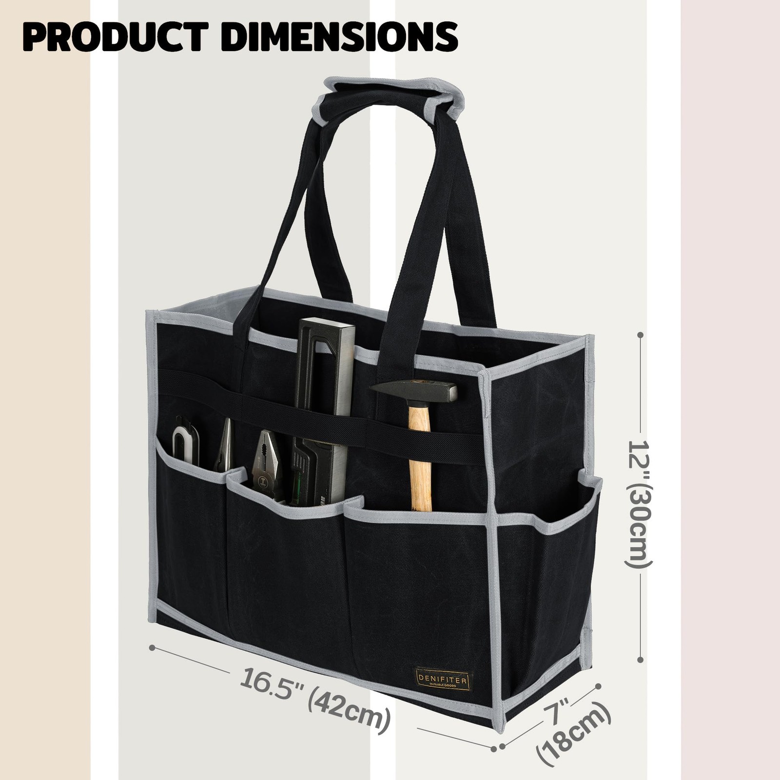 Tool Bag 16.5x7x12 Inch Heavy Duty Waxed Canvas 6 Pockets – Garden Storage