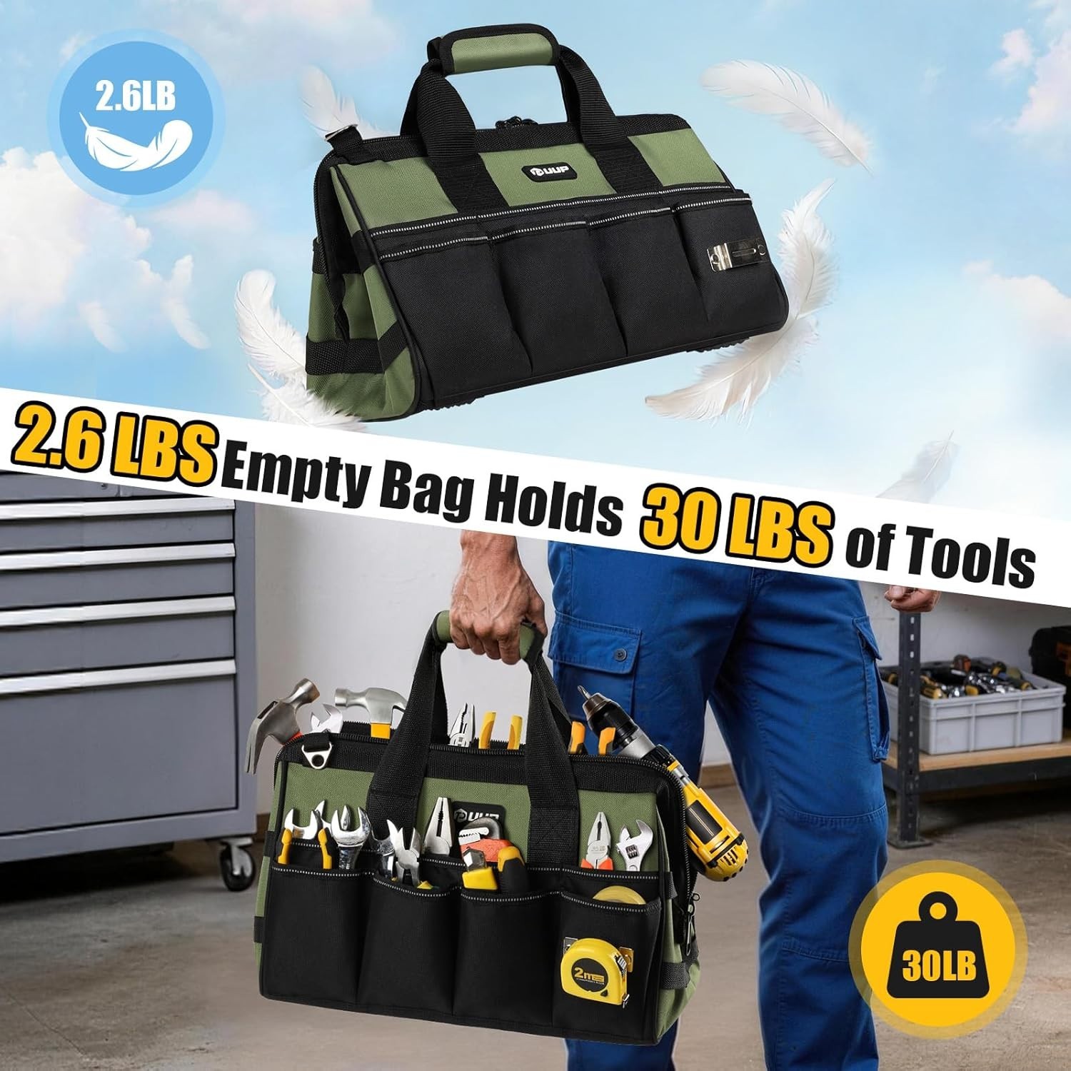 Heavy Duty 15-Inch Tool Bag – 16 Pocket Organizer with Water Resistance