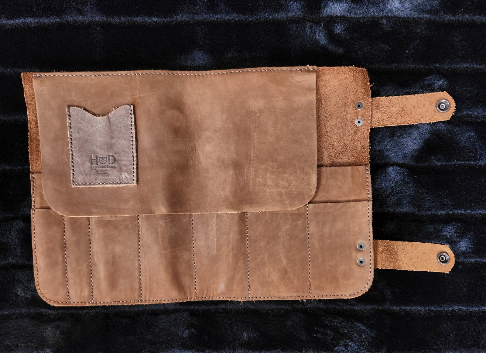 Hide & Drink Rustic Small Suede Tool Roll Up Bag 14 Slots and Pouch 14″ × 9″