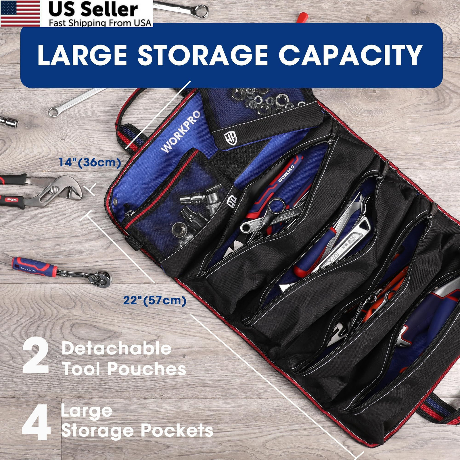 WORKPRO Roll Up Tool Bag, Bag with 22 inches x 14 inches, Black