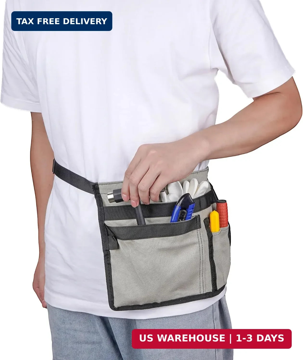 Tool Pouch Belt, Utility Belt Bag with 5 Pockets, Tool Apron Pouch, Garden Tool