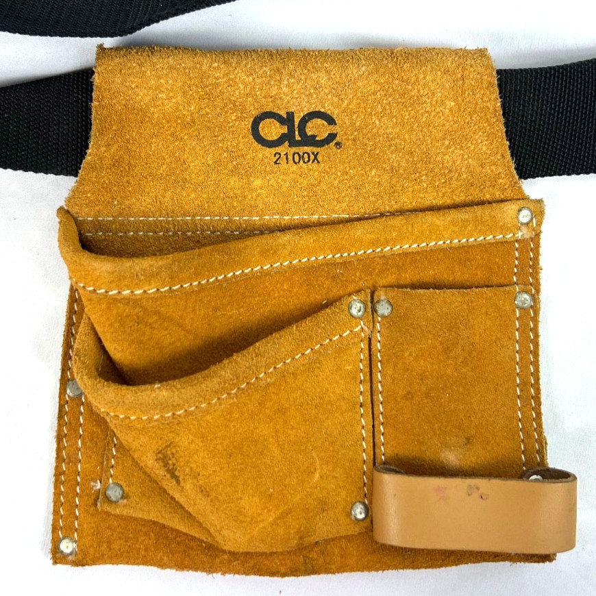 CLC 2100X Suede Leather 3-Pocket Carpenters Tool & Nail Bag Black Strap 9 In x9