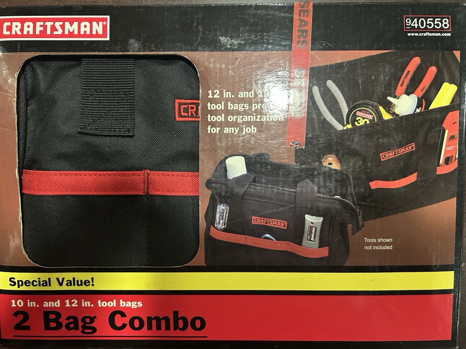 CRAFTSMAN 10 INCH & 12 INCH TOOL BAG COMBO SET, #40558, NEW IN BOX