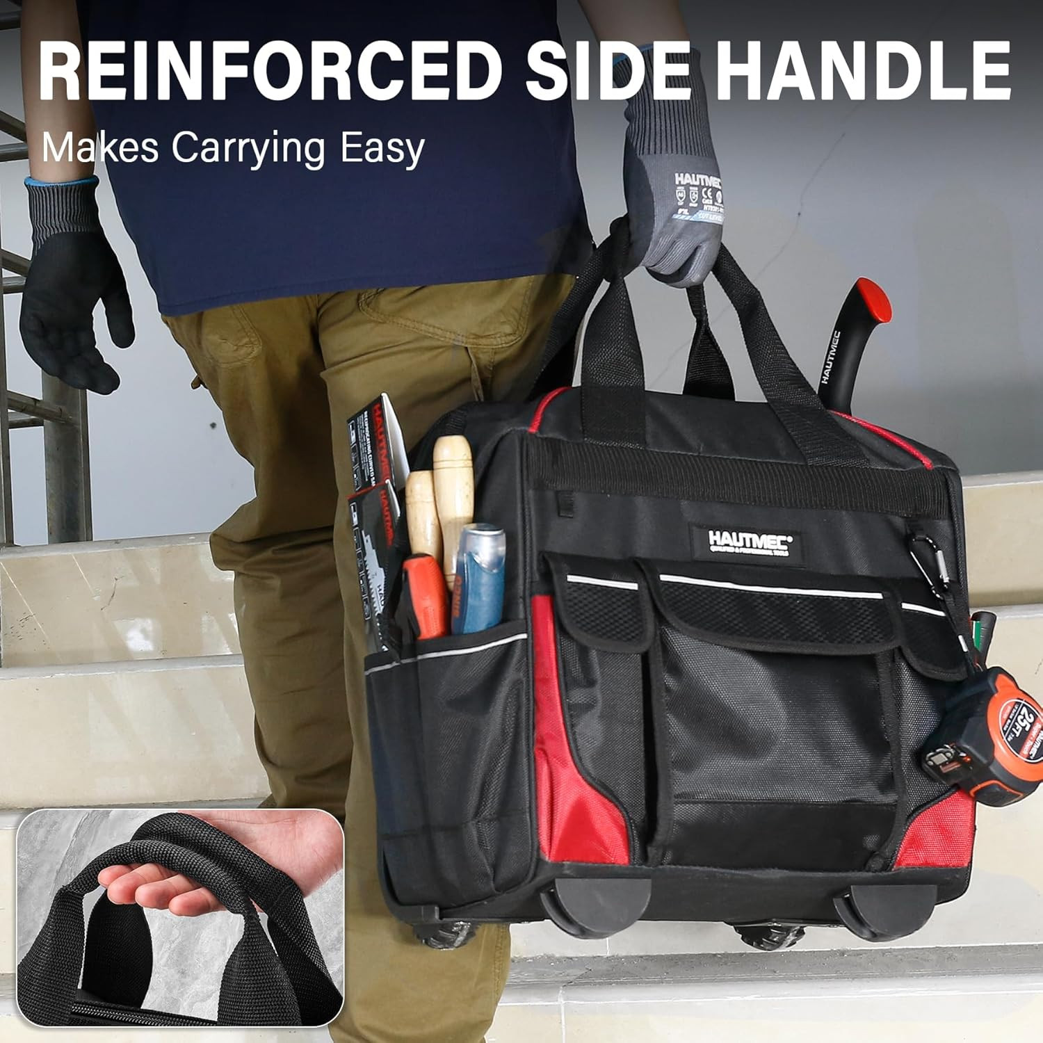 14.5″ Rolling Tool Bag with Wheels, 25-Pocket Portable Tool Box Organizer with W
