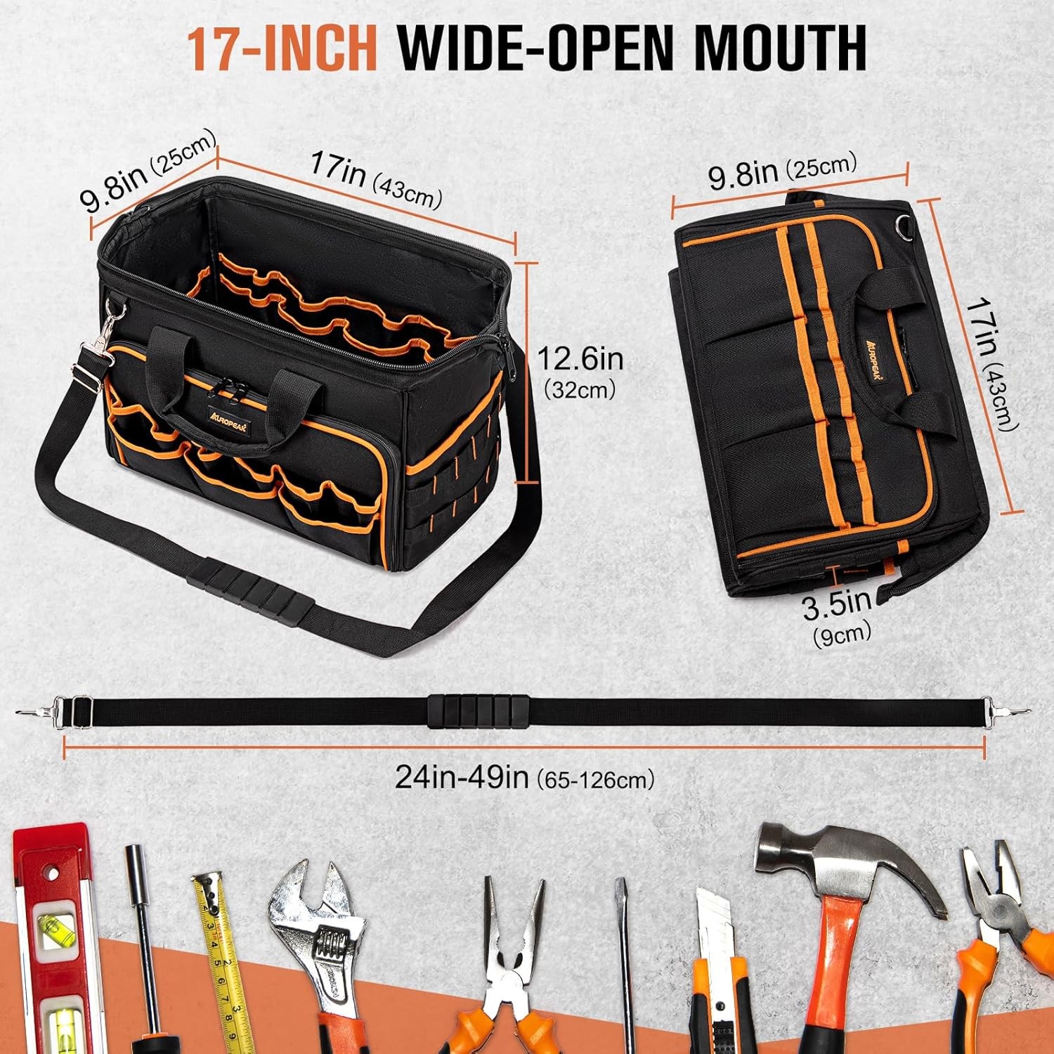 Electrician Tool Bags for Men, 46-Pocket Heavy Duty Tool Bag, Foldable Hvac Tool