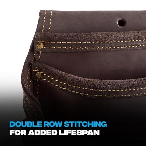 Full Grain Leather Tool Pouches – Double Stitching, Rivet Reinforced Pockets, Du