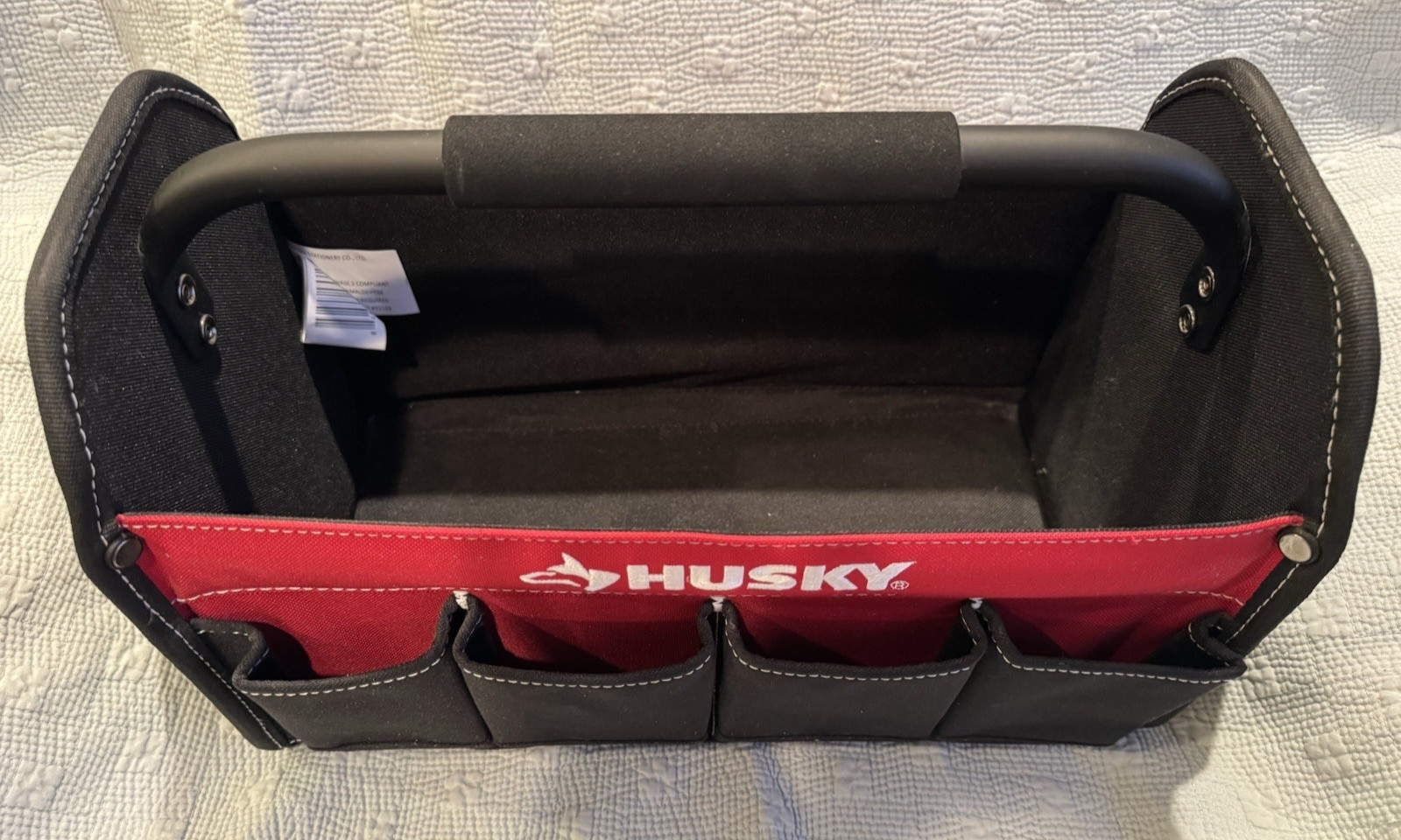 HUSKY LOT Tool Caddy Bag & Pouch SET Multiple Pockets Open Top Black Red Canvas