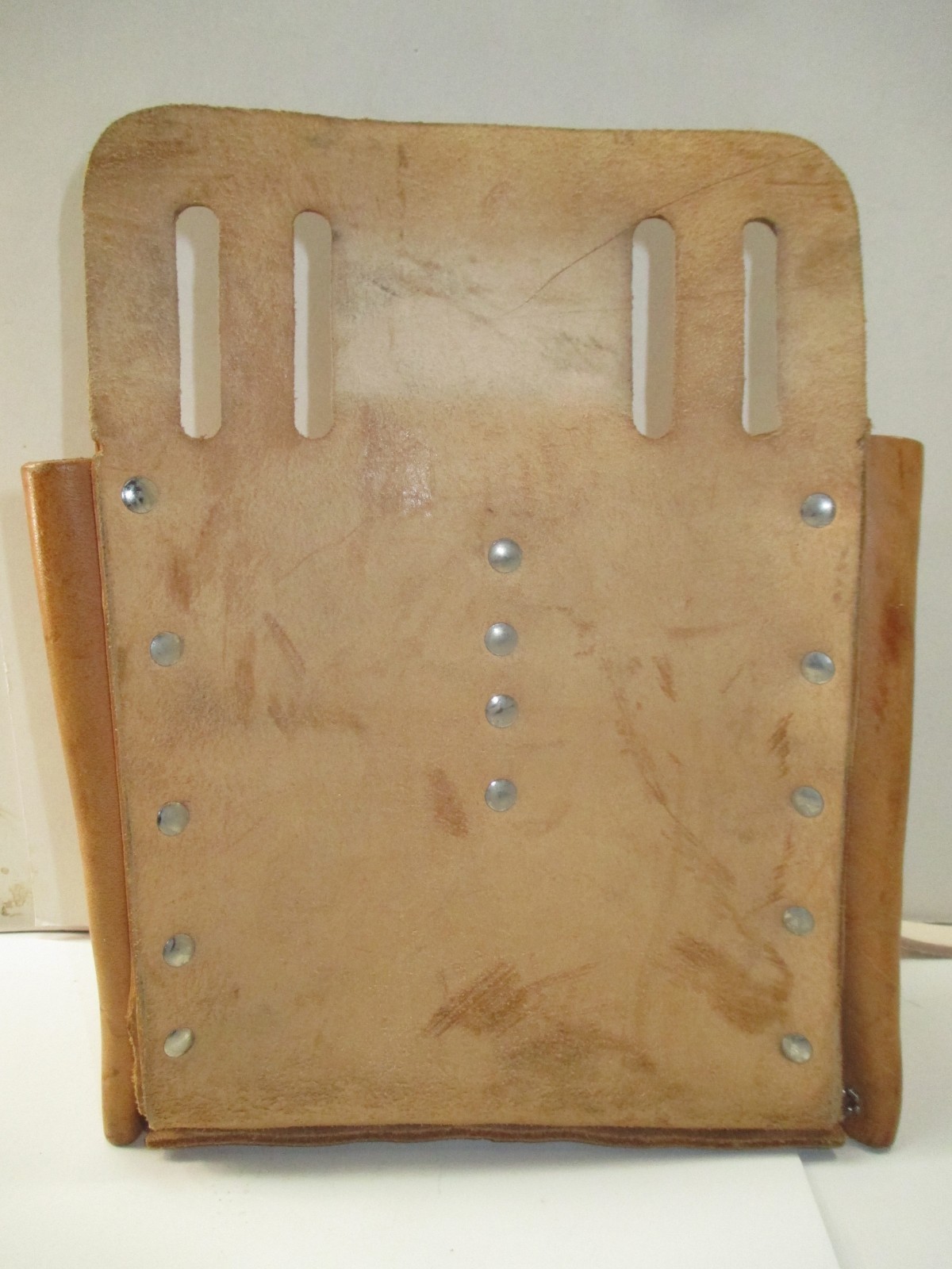 KLEIN TOOLS 5165~10-POCKET -TAN LEATHER TOOL POUCH~KNIFE SNAP~TAPE THONG~U.S.A.