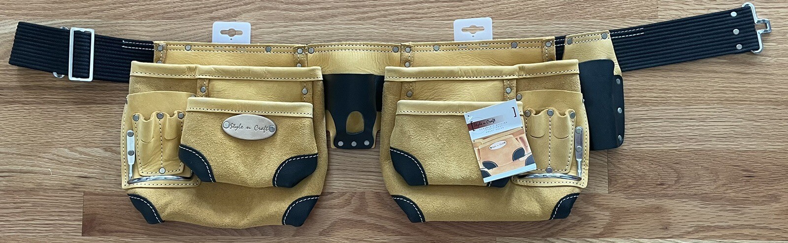 Style N Craft Full Grain Leather Tool Belt Style #93428 Yellow and Black NEW