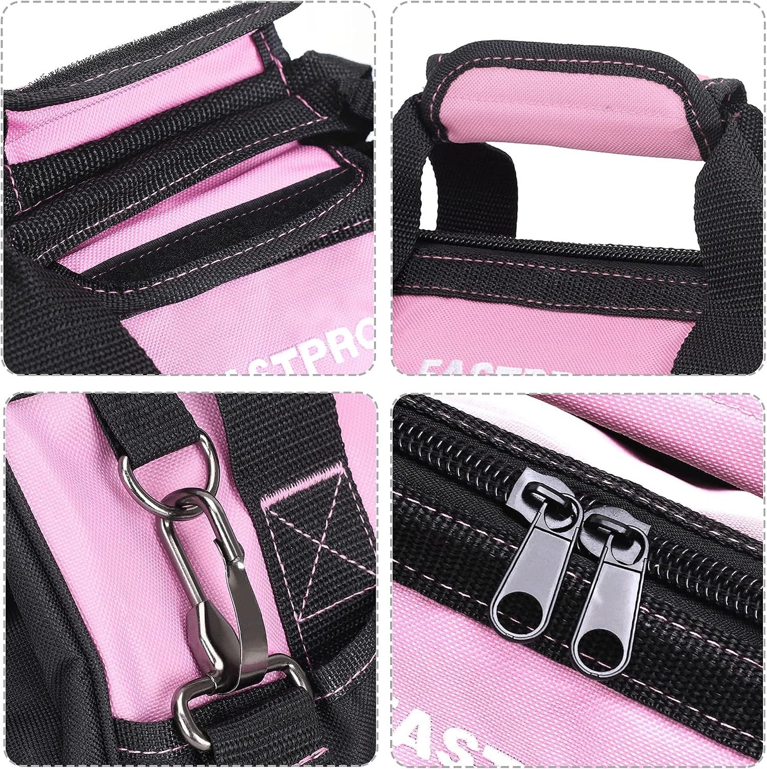 14-Inch Pink Tool Bag for Women, Zip-top Wide Mouth Open Tool Organizer, with…