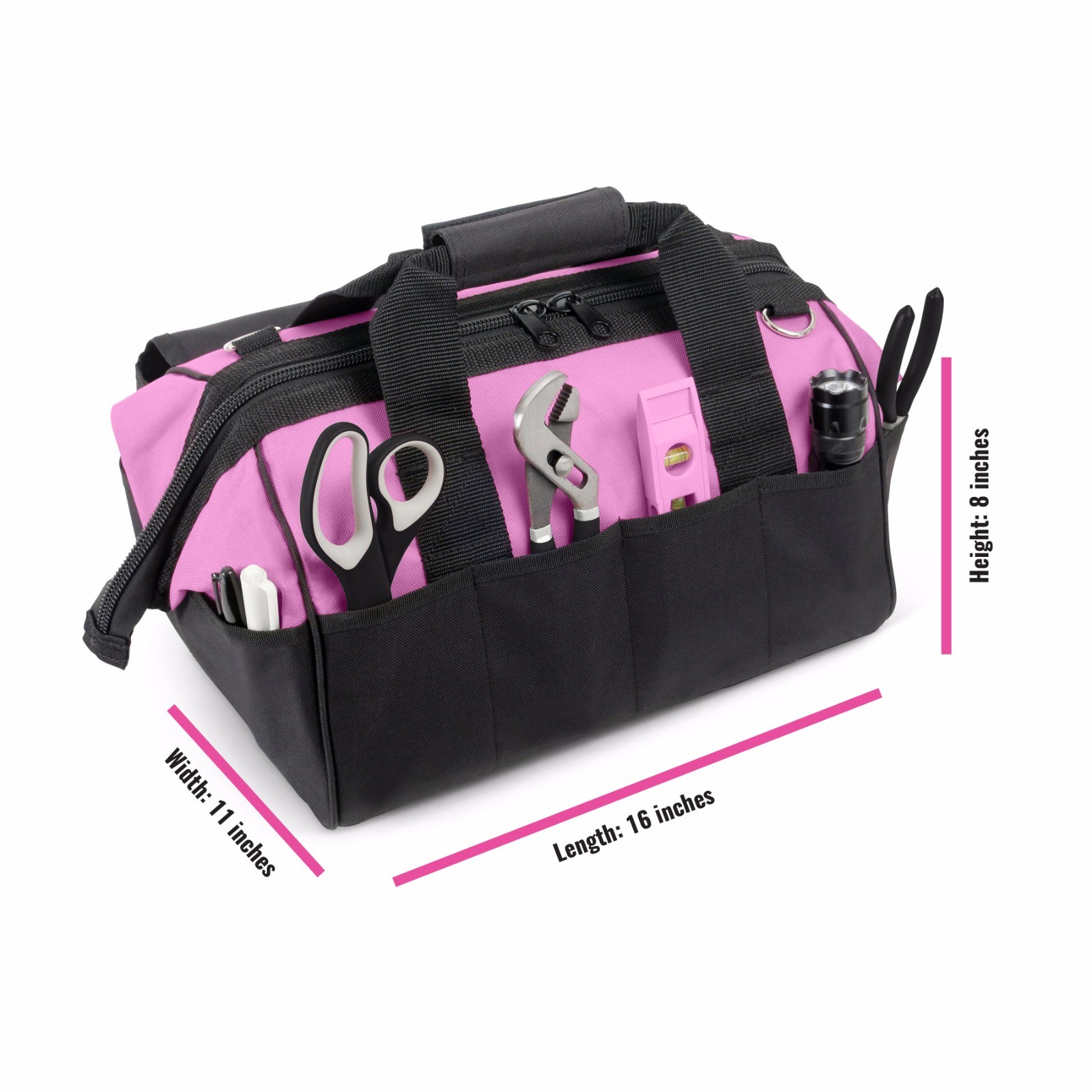 Pink Power Pink Tool Bag for Women -16″ Tool Tote Bag w/ 22 Storage Pockets
