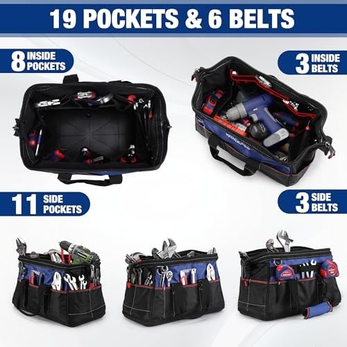 16″ Wide Mouth Tool Bag – Heavy Duty Cloth Storage, Waterproof Base, Adjustable