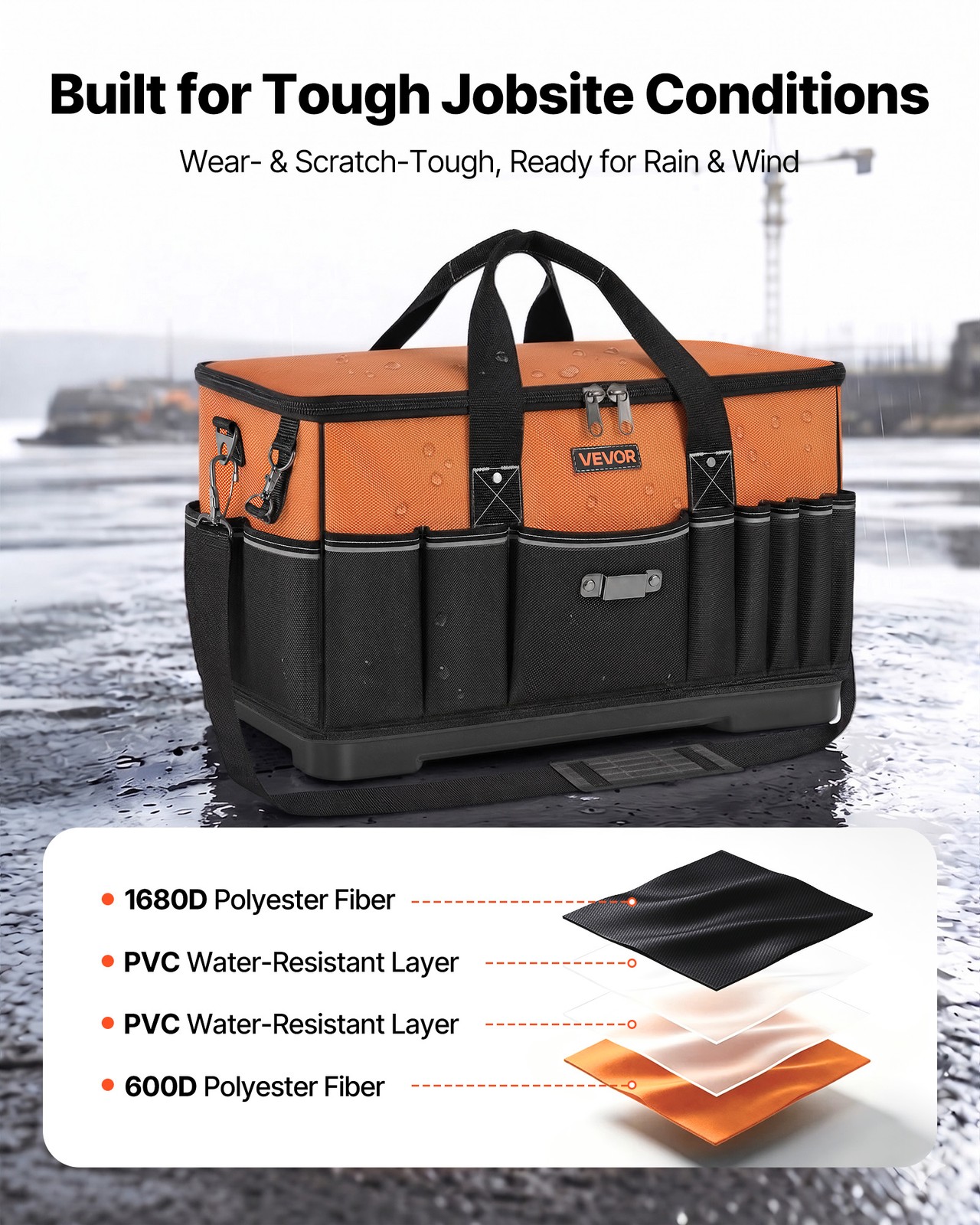 VEVOR Tool Bag 19.1 Inch 33-Pocket Portable Tool Box with Water-Resistant Base