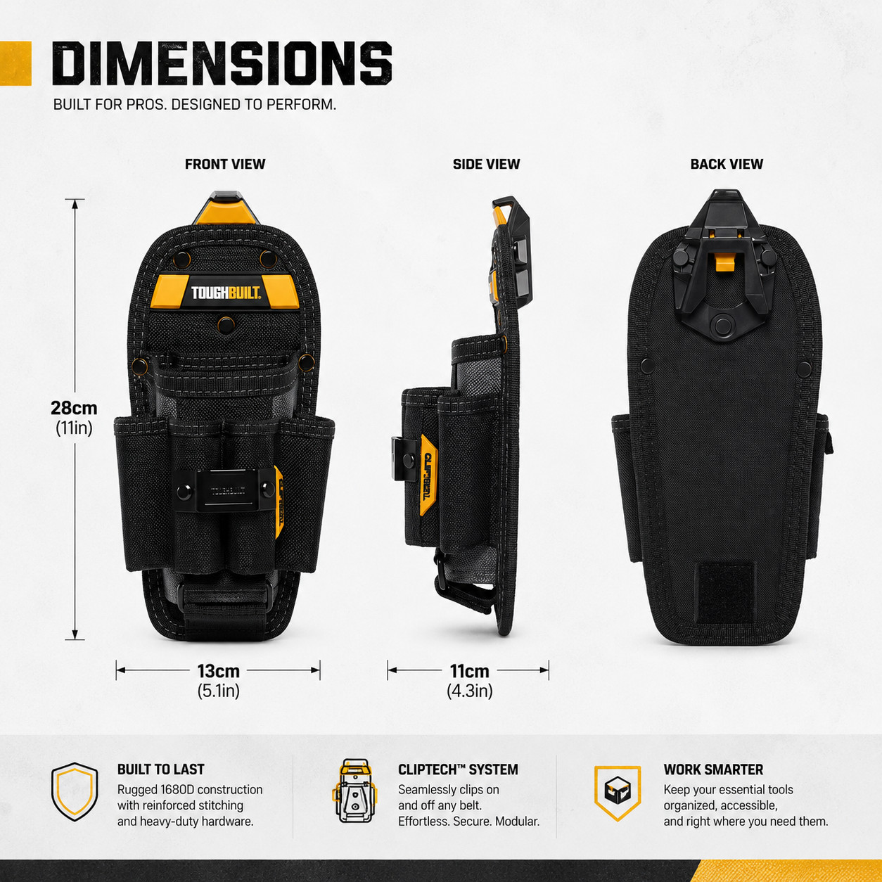 ToughBuilt TB-CT-36-L6 Technician 6-Pocket Large Tool Pouch Belt ClipTech Hub