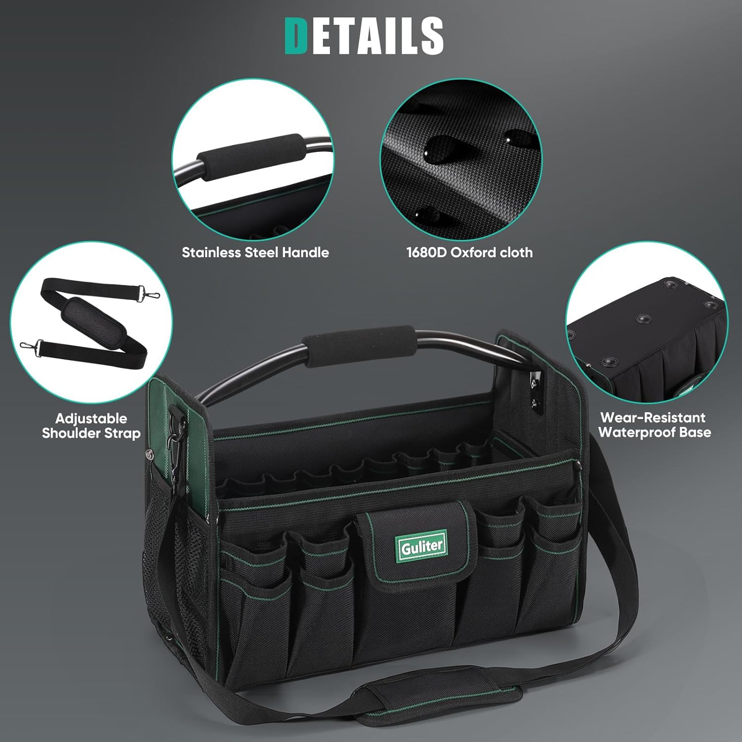 17 Inch Tool Bag,Electrician Tool Bags,Heavy Duty Open Top Tool Tote,31 Pocket T