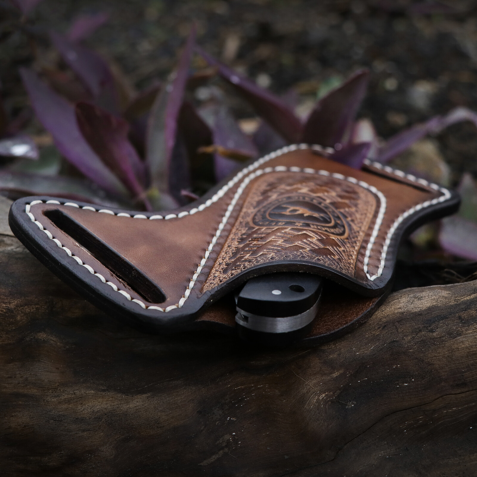 TOURBON Leather Folding Blade Knife Sheath Belt Pouch EDC Knives Pocket Camping