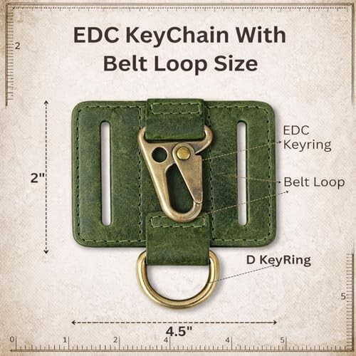 Heavy Duty EDC Leather Key Ring Keychain Holder with Belt Loop, Key Fob Green