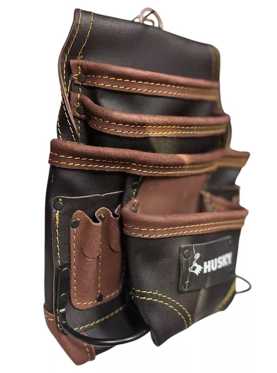 10 PKT Oil Tan Construction Leather Tool Pouch Bag Belt