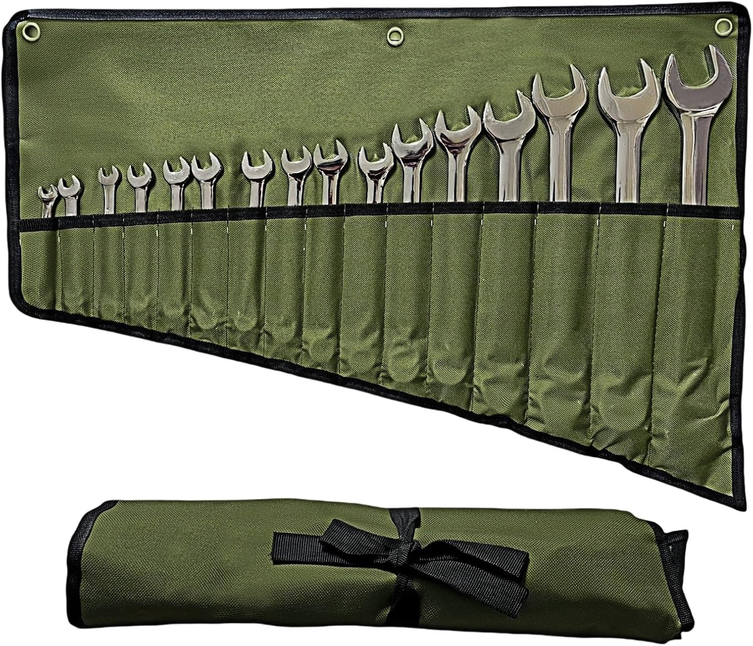 BLIRITEL 16-Pocket Wrench Roll Organizer and Tool Storage Pouch (Green)