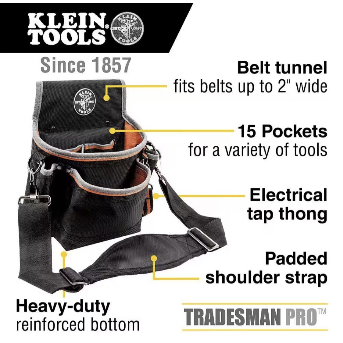 KLEIN TOOLS Tradesman Pro Electrician Multi Tool Belt 15 Pocket Pouch Bag (NEW)