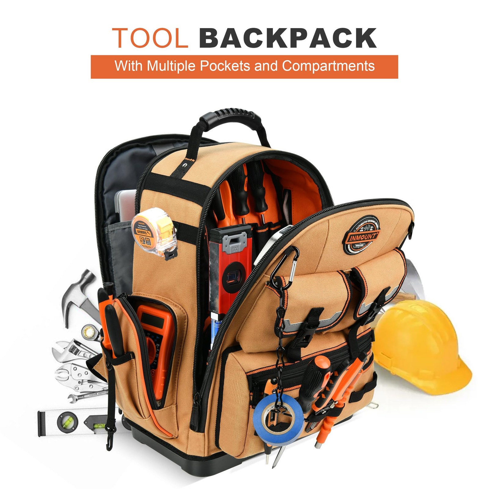 LOKASS Tool Backpack Heavy Duty with Molded Bottom, 1680D 56-Pocket Tool Bag …