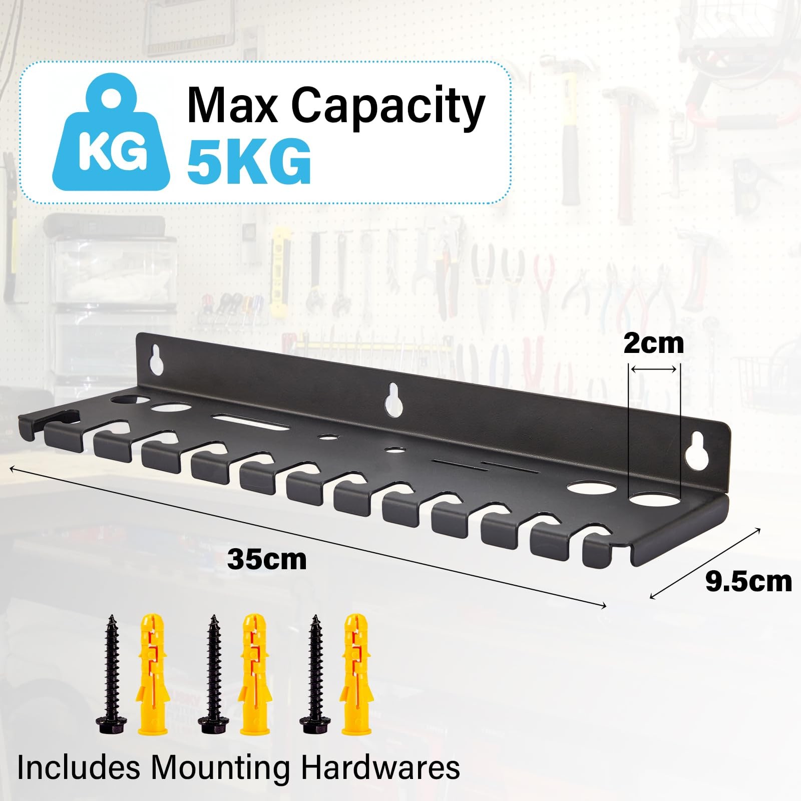 Wall Mount Wrench Organizer Hanging Holder Fits 12 Wrenches 9 Other Slots