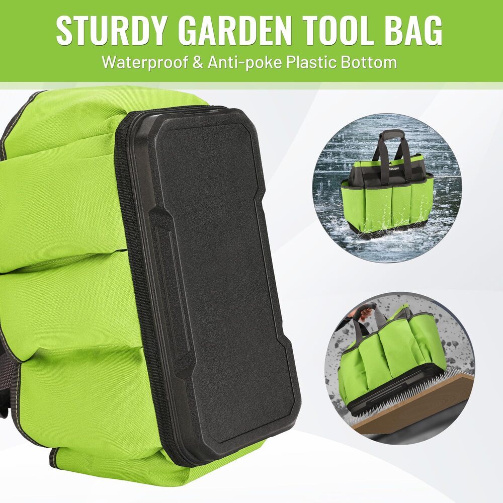 WORKPRO Garden Tool Bag Tote 8-Pocket Heavy Duty Caddy w/Waterproof Plastic Base