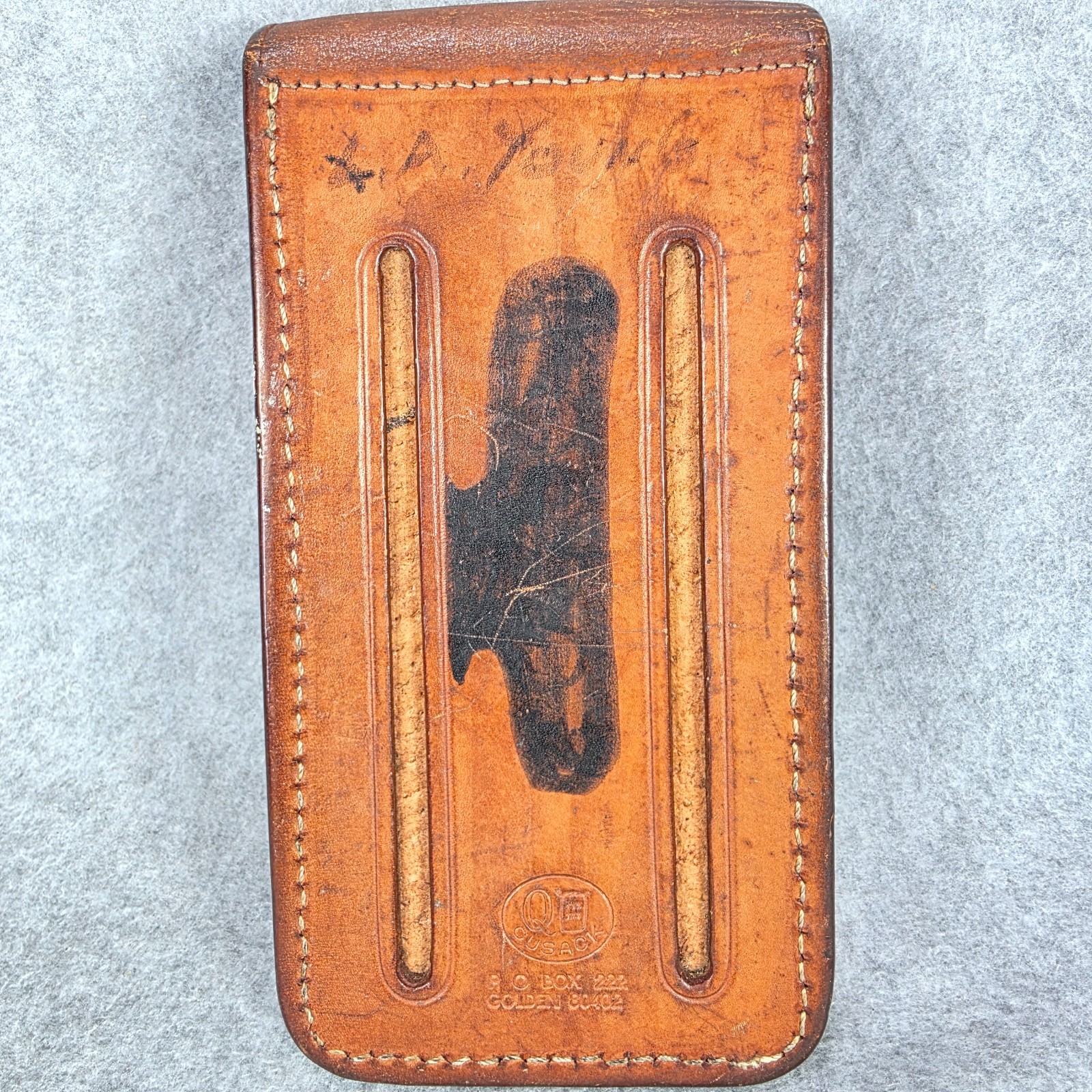 Vintage CuSack Q Leather Tool Belt Loop Hard Case Bag Pouch 8″ USA Made brown