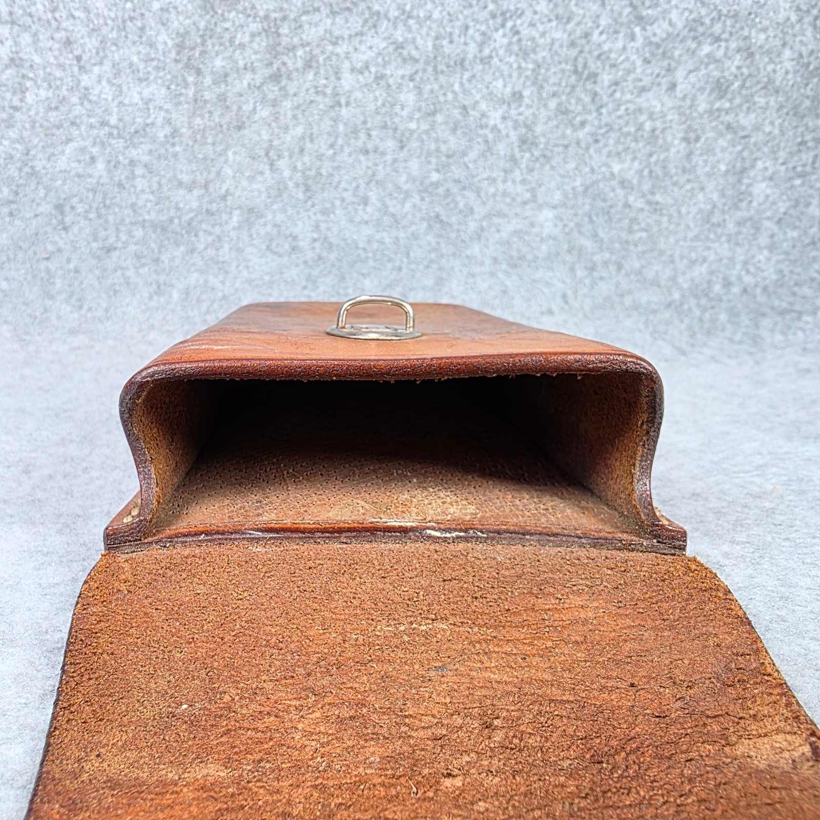 Vintage CuSack Q Leather Tool Belt Loop Hard Case Bag Pouch 8″ USA Made brown