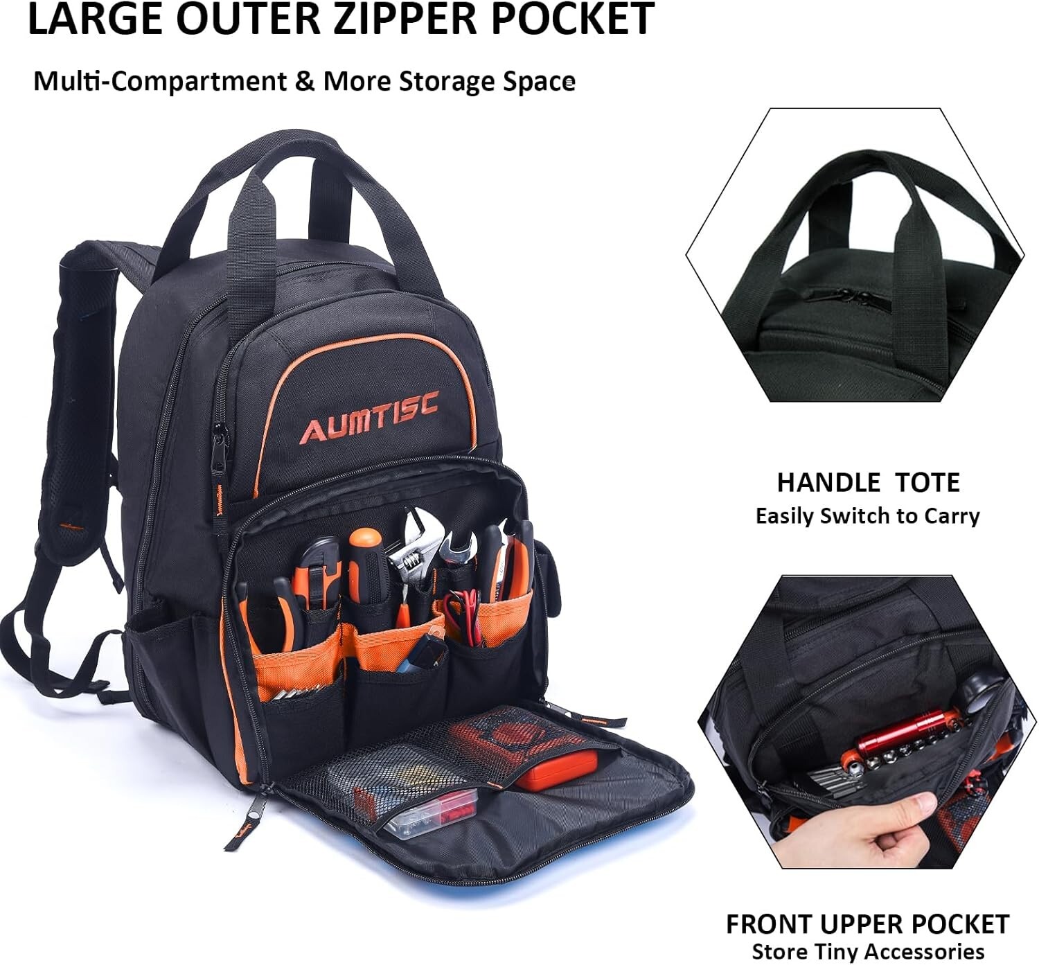Multi-Use Tool Bag Backpack – 16» for Electrician & Construction Professionals