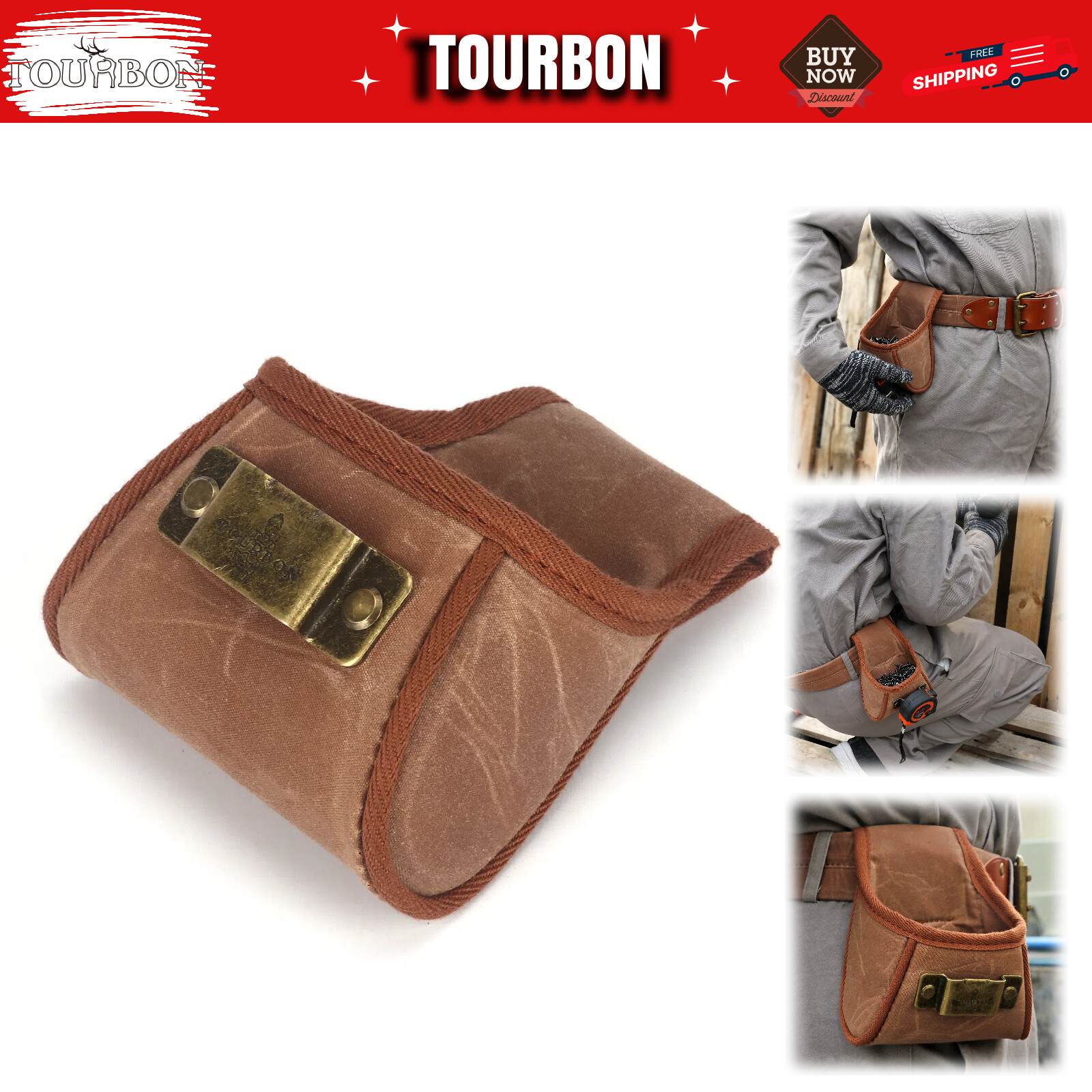TOURBON Waxed Canvas Tool Carry Bag Belt Pouch Waist Pocket Tape Measure Holder✅