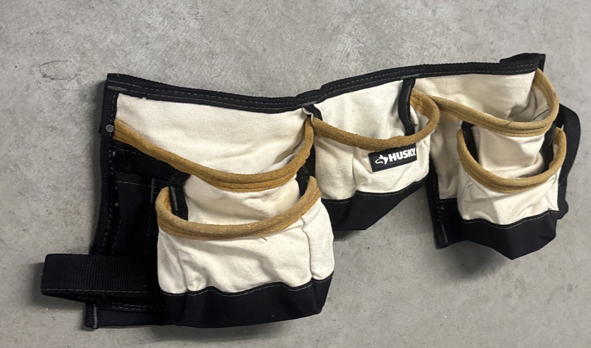 Husky Canvas Tool Belt Pouch Waist Apron Tan Suede Trim Adjustable Buckle Black