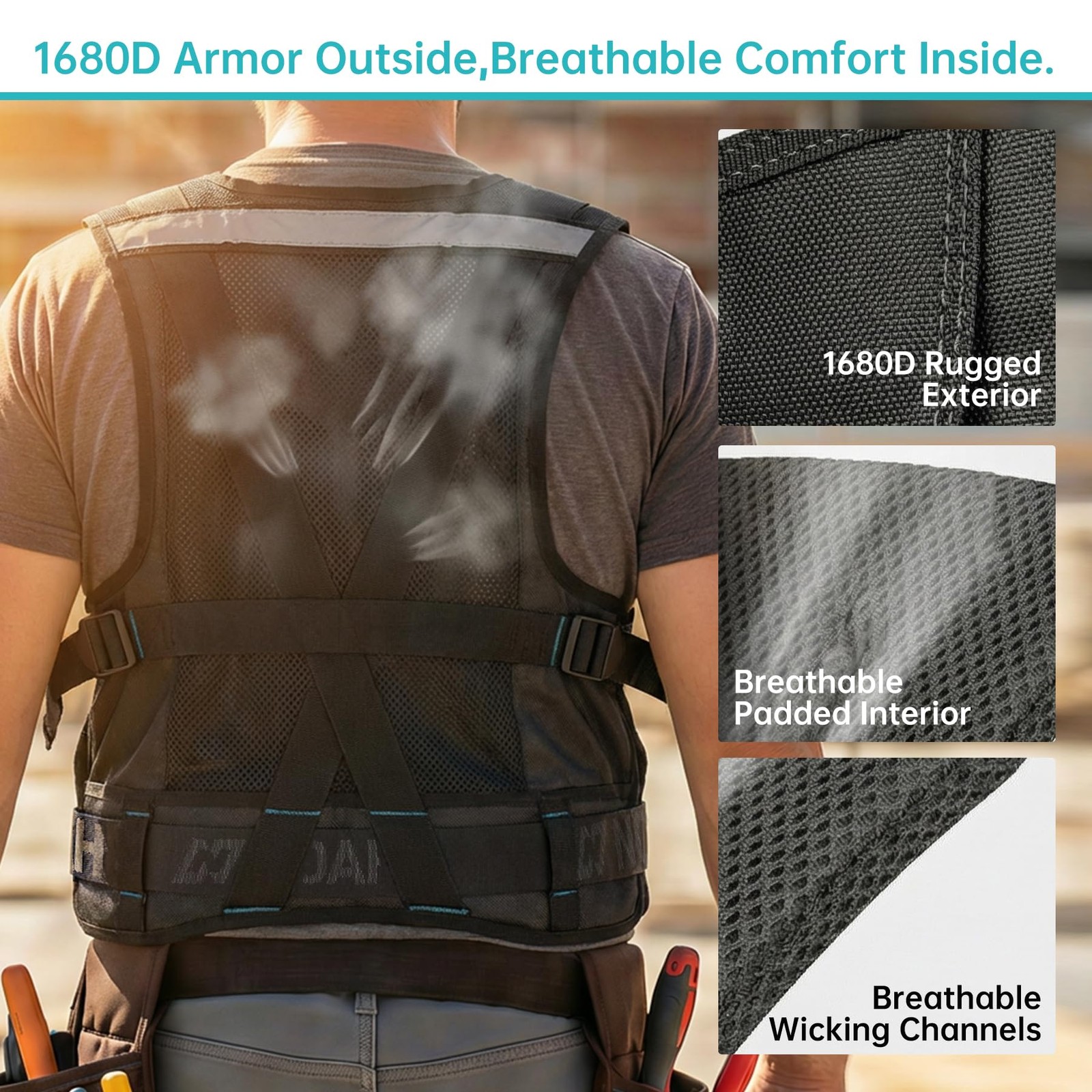 N NOAH HeavyDuty Tool Vest for Men, Adjustable Size, 1680D Ballistic Fabric, …