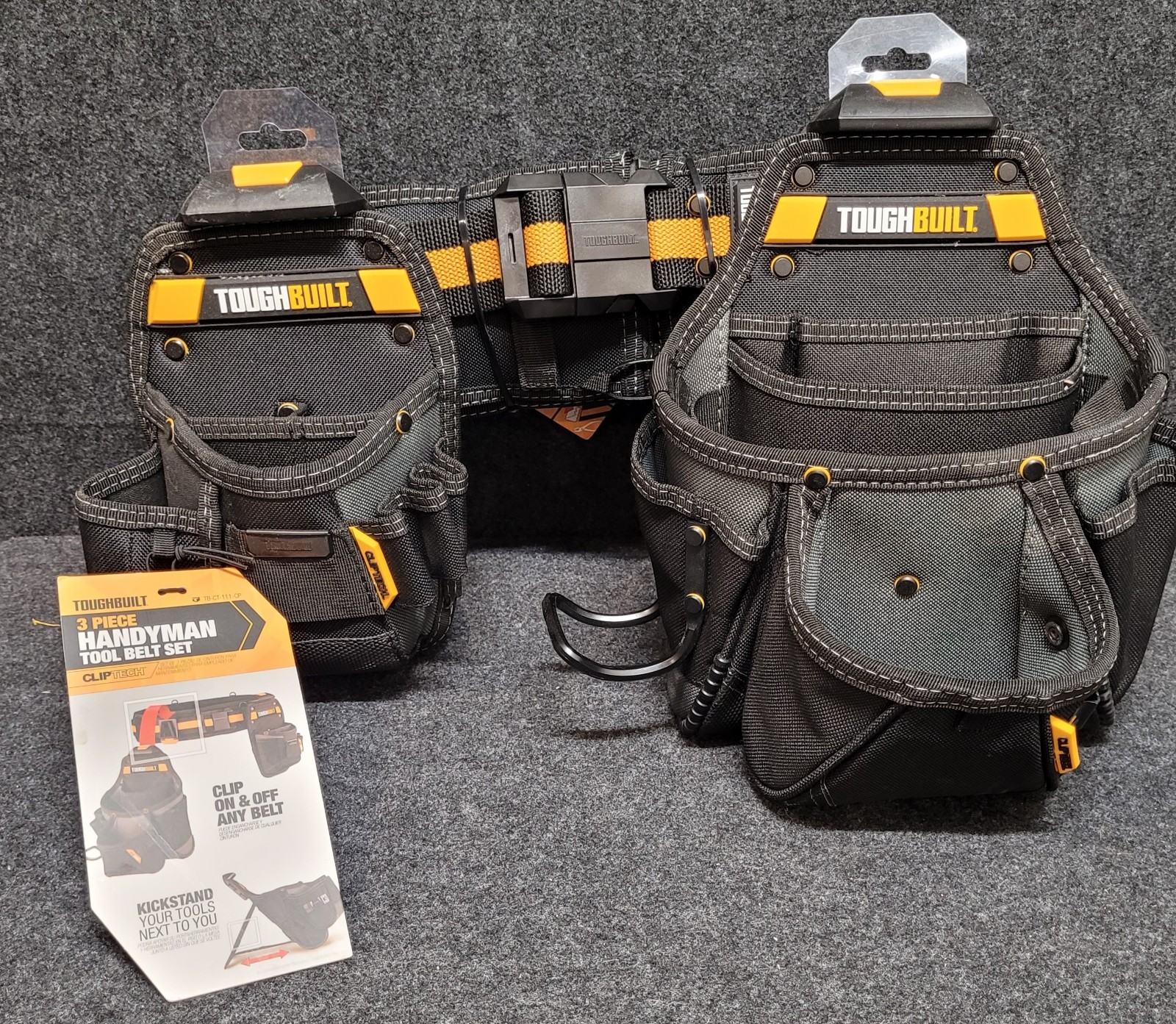TOUGHBUILT ClipTech 3pc Tool Belt Set TB-CT-111-CP + Fastener Bags + Holders