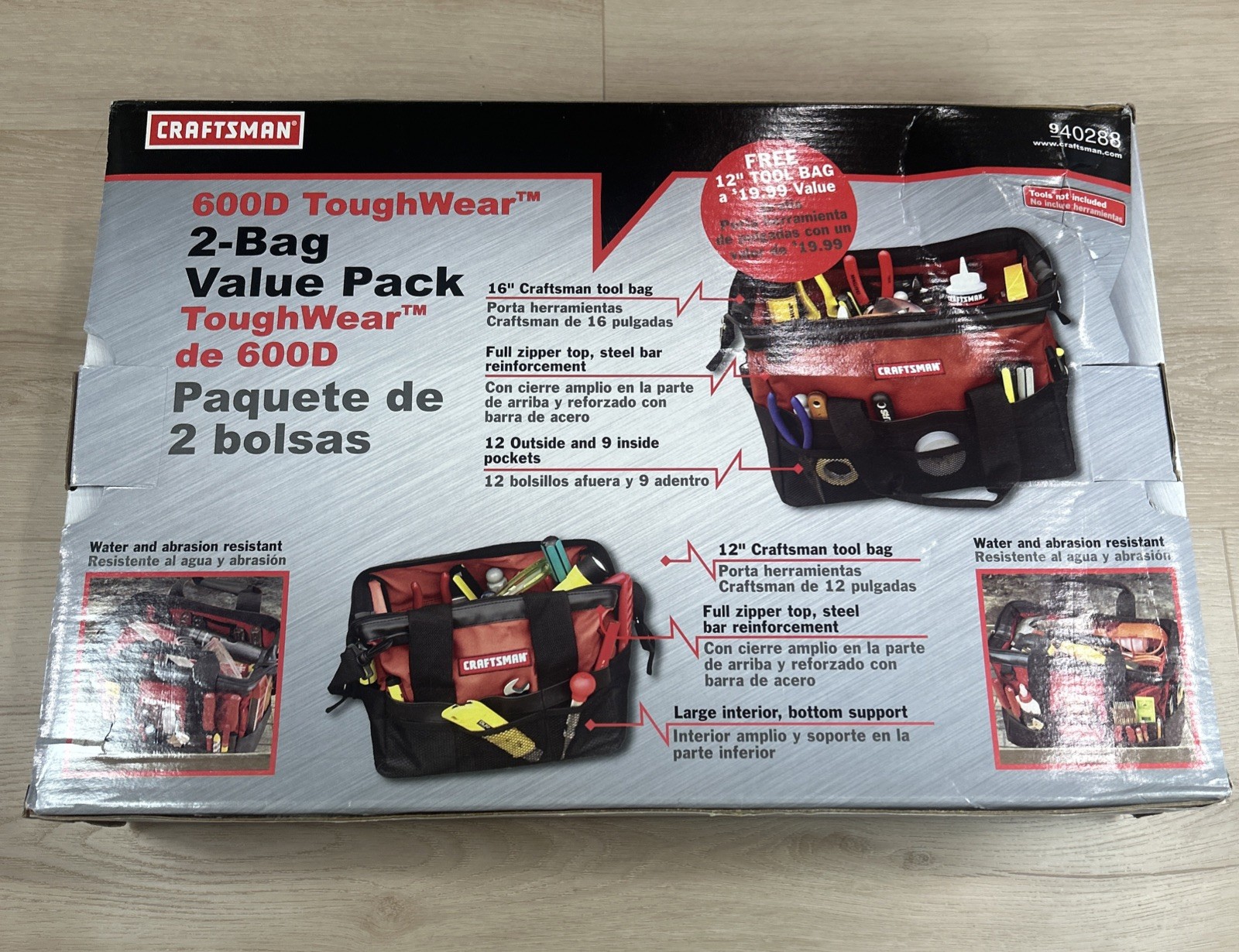 NOS Craftsman 12″ and 16″ Tool Bag 600D Toughwear Combo Set 940288.